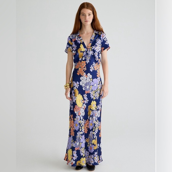 short-sleeve maxi slip dress in luster crepe Short Sleeve Maxi Slip Dress in Luster Crepe Jcrew